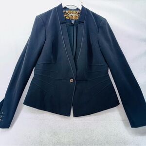 EUC White House Black Market WHBM Fitted Single Button Blazer Black size 14